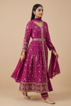 Noble Bloom Magenta Chinon Readymade Suit Set With Chinon Dupatta