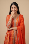 Heritage Glow Rust Chinon Readymade Suit Set With Chinon Dupatta