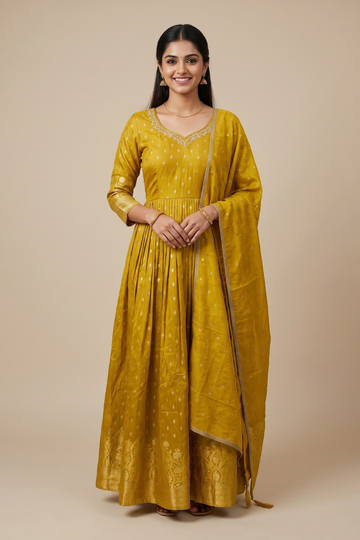 Soft Heritage Pista Shimmer Readymade Suit Set With Georgette Dupatta