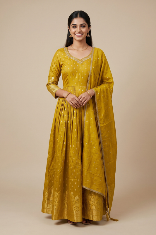 Soft Heritage Pista Shimmer Readymade Suit Set With Georgette Dupatta