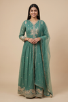 Pastel Majesty Mint Green Shimmer Suit With Net Dupatta