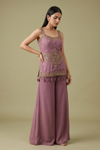 Delicate And Dreamy Mauve Georgette Readymade Suit Set With Satin Dupatta