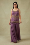 Delicate And Dreamy Mauve Georgette Readymade Suit Set With Satin Dupatta