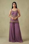 Delicate And Dreamy Mauve Georgette Readymade Suit Set With Satin Dupatta
