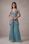 Timelessly Yours Sky Blue Georgette Readymade Suit Set With Georgette Dupatta