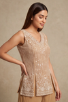 Blush Elegance Peach Shimmer Readymade Sharara Set With Shimmer Dupatta