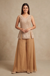 Blush Elegance Peach Shimmer Readymade Sharara Set With Shimmer Dupatta