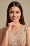 Blush Elegance Peach Shimmer Readymade Sharara Set With Shimmer Dupatta