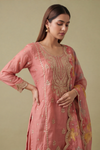 Glow Different Gajari Georgette Readymade Suit Set With Organza Dupatta