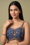 Midnight Blue Organza Readymade Suit Set With Shrug
