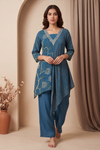 Statement Look Peacock Crepe  Readymade Suit And Plazzo Set