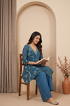 Statement Look Peacock Crepe  Readymade Suit And Plazzo Set