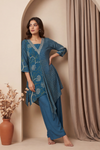 Statement Look Peacock Crepe  Readymade Suit And Plazzo Set
