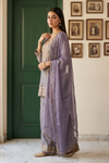 Draped In Elegance Grey Shimmer Readymade Suit With Organza Dupatta