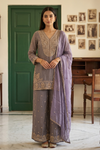 Draped In Elegance Grey Shimmer Readymade Suit With Organza Dupatta