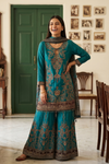 Effortless Glamour Rama Crepe Readymade Sharara Set With Crepe Dupatta
