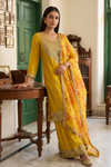 Raw Elegance Mustard Georgette Readymade Sharara Set With Georgette Dupatta