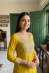 Raw Elegance Mustard Georgette Readymade Sharara Set With Georgette Dupatta