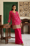 Rani Cotton Readymade Sharara Set With Chiffon Dupatta
