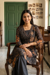 Bold Statement Black Crepe Readymade Suit And Plazzo Set