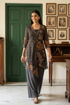 Bold Statement Black Crepe Readymade Suit And Plazzo Set