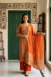 Heritage Glow Rust Banarasi Silk Readymade Suit With Silk Dupatta