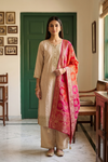 Timeless Beauty Tussar Maroon Cotton Readymade Suit With Organza Dupatta