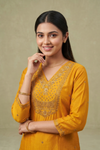 Raw Elegance Mustard Cotton Readymade Suit With Cotton Dupatta
