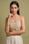 Effortlessly Beautiful Off White Organza Readymade Suit Set With Shrug