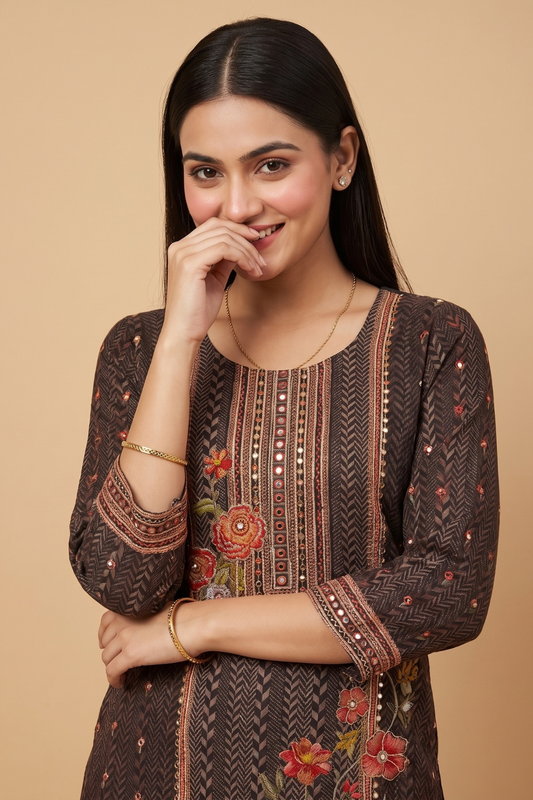 Bold Statement Black Muslin Readymade Suit Set With Cotton Dupatta