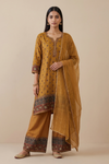 Raw Elegance Mustard Cotton Readymade Suit with Chiffon Dupatta
