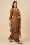 Raw Elegance Mustard Cotton Readymade Suit with Chiffon Dupatta