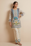 Tussar Crepe Readymade Suit Set With Cotton Silk Dupatta