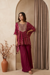 Regal And Radiant Garnet Crepe Readymade Suit And Pant