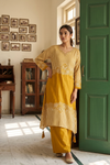 Raw Elegance Mustard Satin Readymade Suit And Plazzo Set