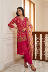 Tussar Rani Cotton Readymade Suit And Plazzo with Cotton Dupatta