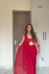 Grace Redefined Red Georgette Printed Saree With Unstitched Blouse (Ft. Vanshika Gaba)