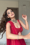 Grace Redefined Red Georgette Printed Saree With Unstitched Blouse (Ft. Vanshika Gaba)