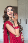 Grace Redefined Red Georgette Printed Saree With Unstitched Blouse (Ft. Vanshika Gaba)