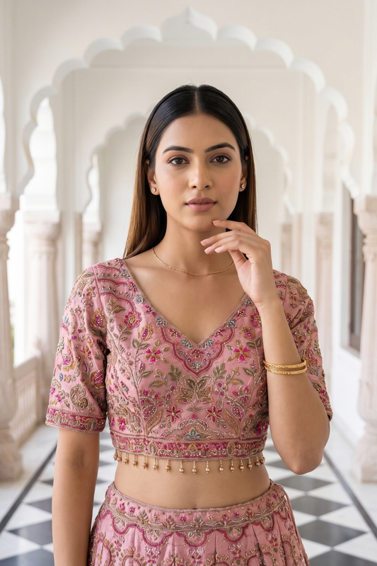 Glow Different Gajari Silk Lehenga Set And Net Dupatta With Readymade Blouse