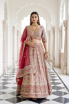 Grace Redefined Red Crepe Lehenga Set And Net Dupatta With Readymade Blouse