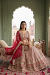 Grace Redefined Red Crepe Lehenga Set And Net Dupatta With Readymade Blouse