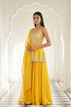 Mango Gold Satin Lehenga Set And Net Dupatta With Readymade Blouse