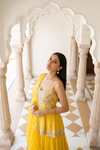 Mango Gold Satin Lehenga Set And Net Dupatta With Readymade Blouse