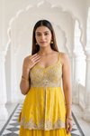 Mango Gold Satin Lehenga Set And Net Dupatta With Readymade Blouse