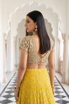 Pista Gold Organza Lehenga Set And Tissue Dupatta With Readymade Blouse