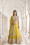 Pista Gold Organza Lehenga Set And Tissue Dupatta With Readymade Blouse
