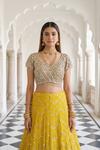 Pista Gold Organza Lehenga Set And Tissue Dupatta With Readymade Blouse