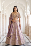 Delicate And Dreamy Mauve Banarasi Silk Lehenga Set And Dupatta With Readymade Blouse