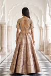 Delicate And Dreamy Mauve Banarasi Silk Lehenga Set And Dupatta With Readymade Blouse